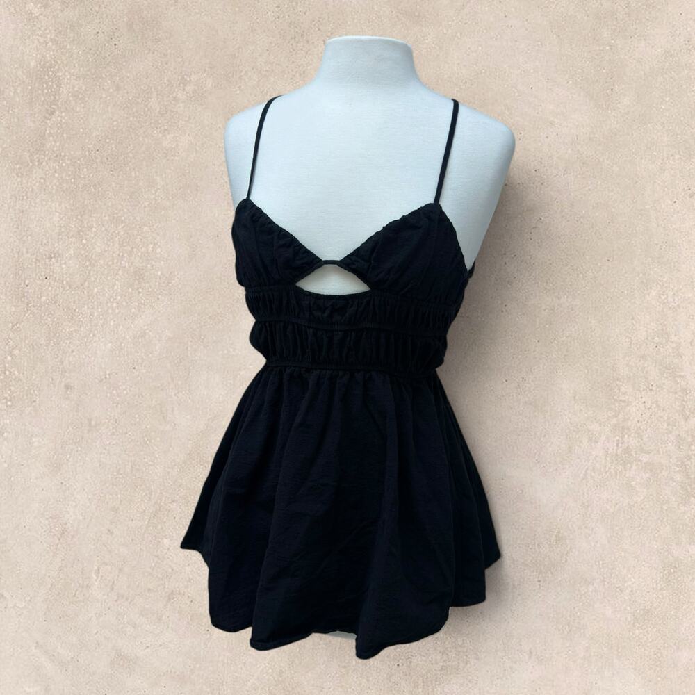 Black Cotton Cutout Smocked Babydoll Mini Dress Revolve S